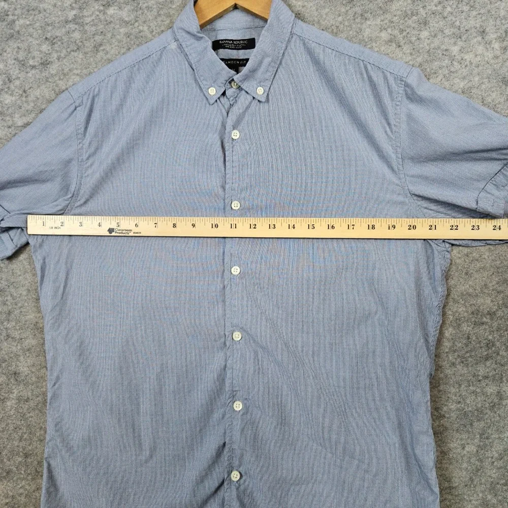Banana Republic Mens Lightweight Custom Camden Fit Blue Sz M Nailhead Shirt FLAW